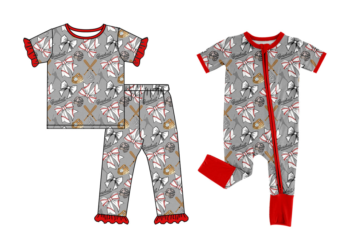 11.30 custom each style moq 5eta 4-6week Sibling Sister baseball bow baby girls short sleeve sets and rompers match design