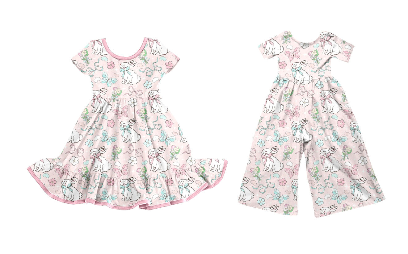 25.9.26 custom each style moq 8 eta 6-8week Sibling Sisters bunny butterfly bow baby girl long sleeve dress and jumpsuit match family design