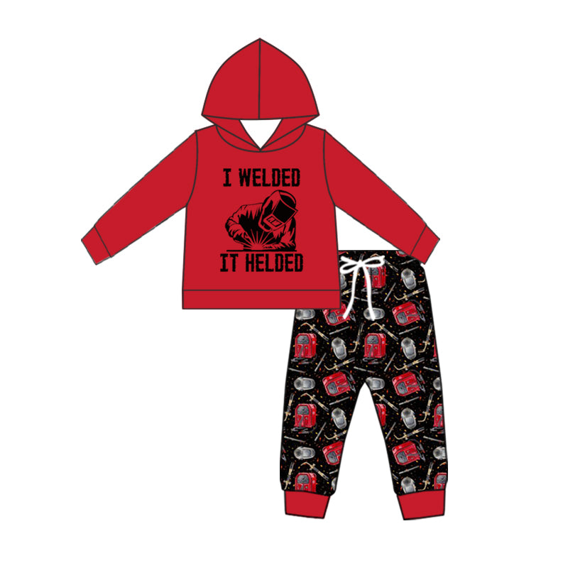 9.11 custom each style moq 5eta 4-6week baby boy clothes WELDER red hooded long sleeve pants sets