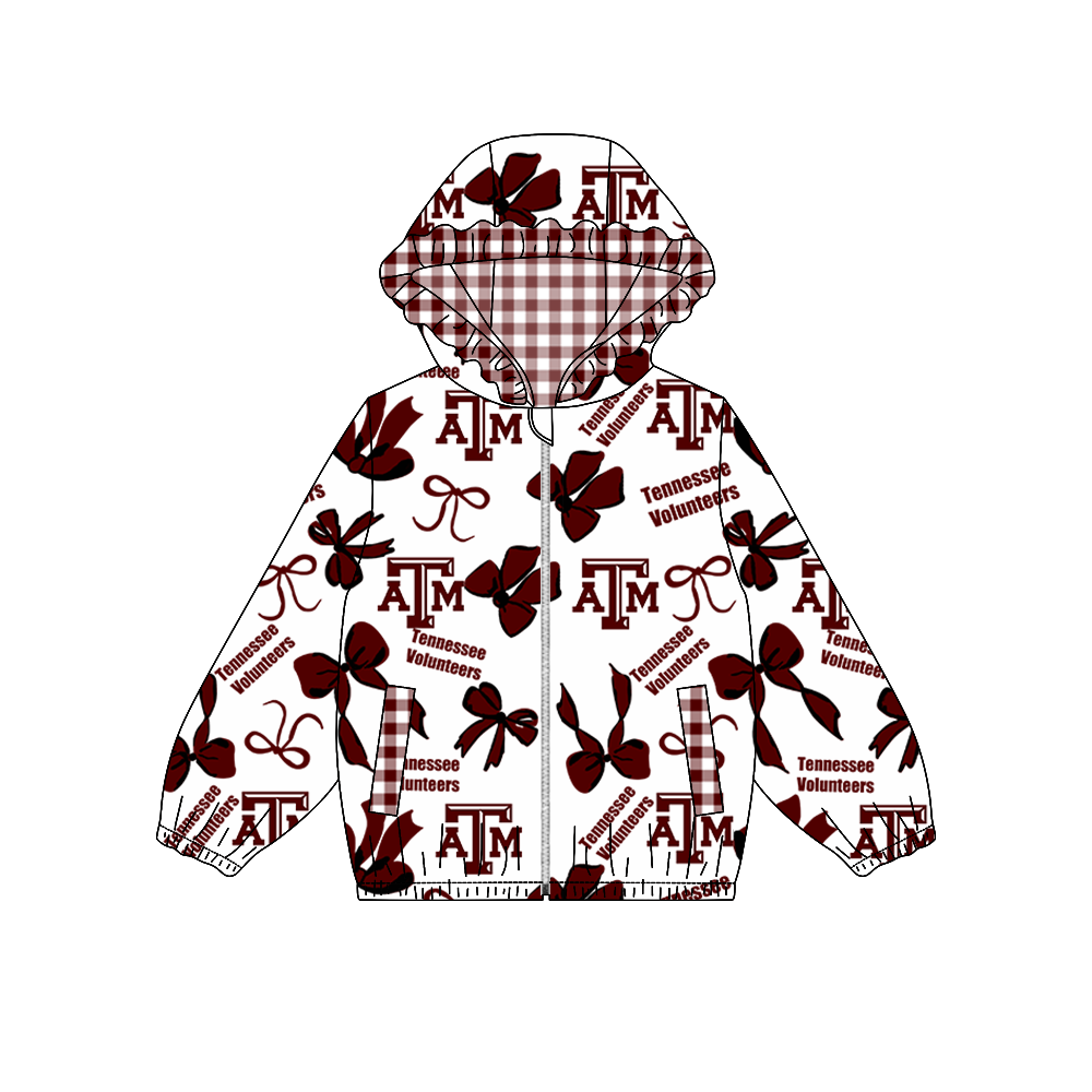 custom moq 5 mix size XFC070902 Baby Girls Bow Pocket Zip Team Hoodie Long Sleeve Top