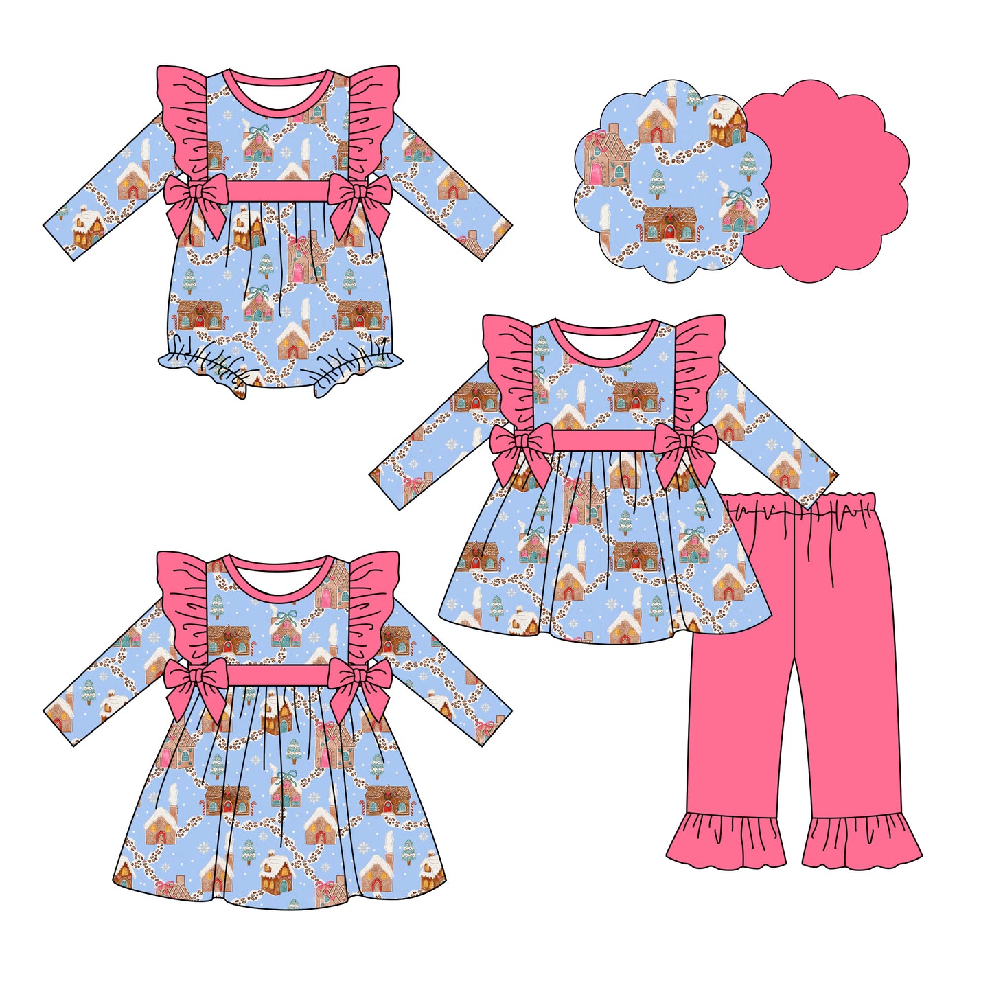 25.6.17 custom each style moq 5eta 4-6week Sibling Sisters Christmas baby girl long sleeve pants sets and dress and rompers match family design