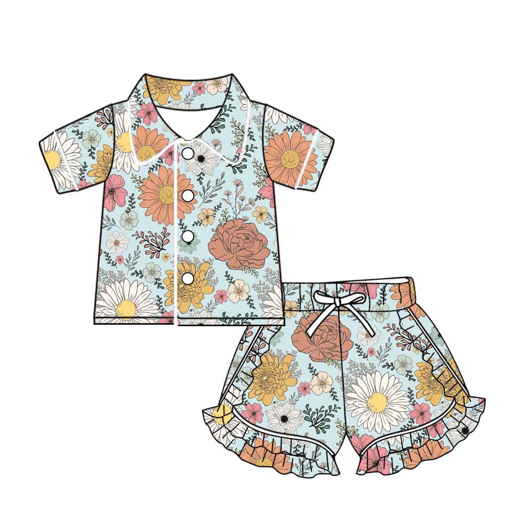 10.21 custom each style moq 5eta 4-6week baby girls clothes floral short sleeve shorts pajamas sets