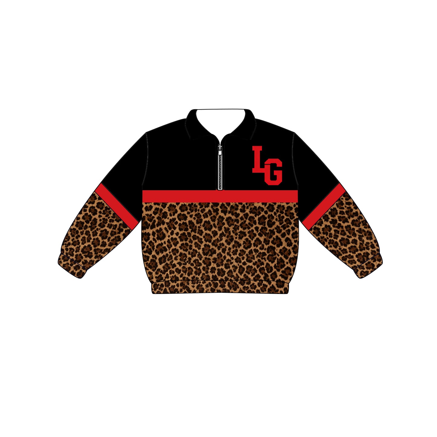 Custom moq 5 mix size milk silk summer teams Adult And Kids Long Sleeve Leopard Black Tee Shirts Zip Pullovers Tops