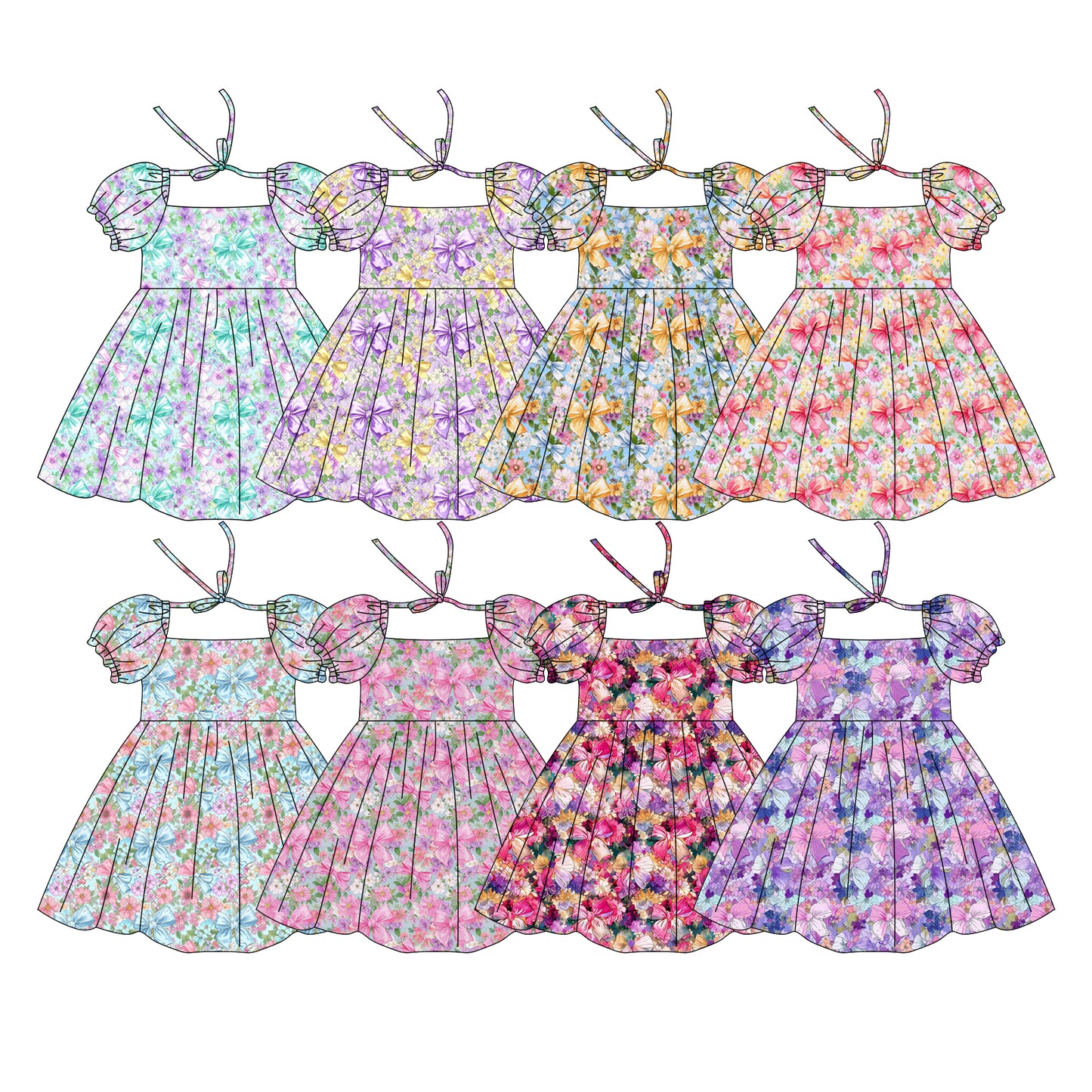 3.21 Custom moq 5 mix size Sibling Baby Girl's Colorful Flowers Short Sleeve Dress Cute Clothing for Infants