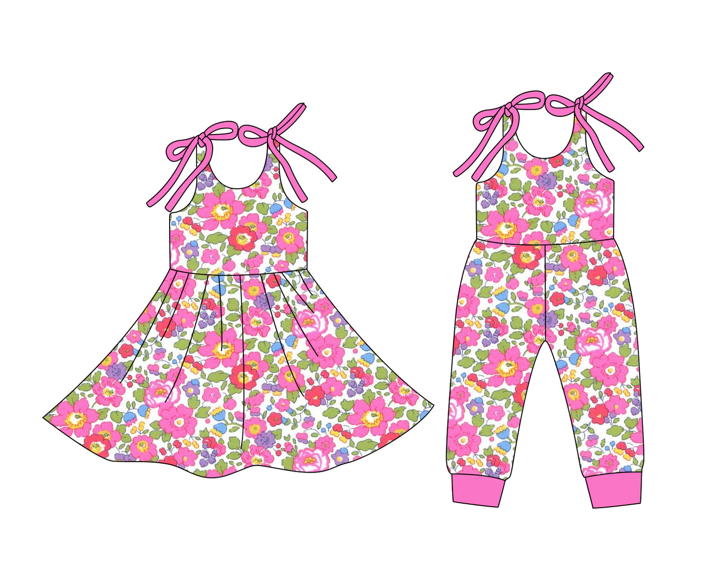 25.12.24 custom each style moq 5 eta 6-8week Sibling Sister floral baby short sleeve romper and dress match design