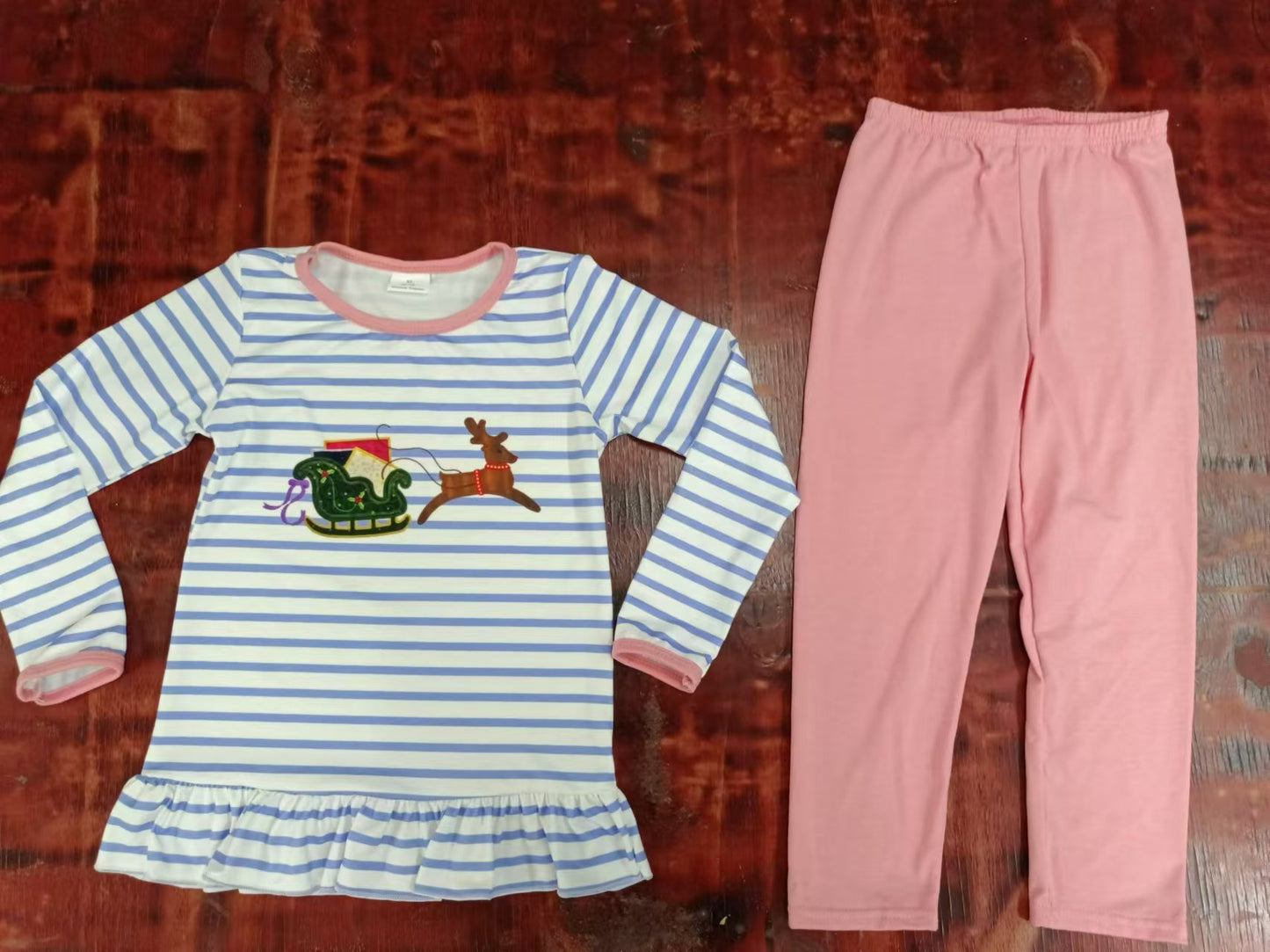 Custom moq 3 eta 6-7weeks Long Sleeve Striped Sled Top - Pink Pants Set