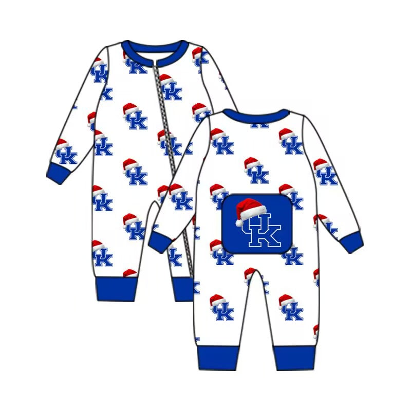 Custom moq 5 eta 6-8weeks baby boys clothes team Christmas UK blue long sleeve romper