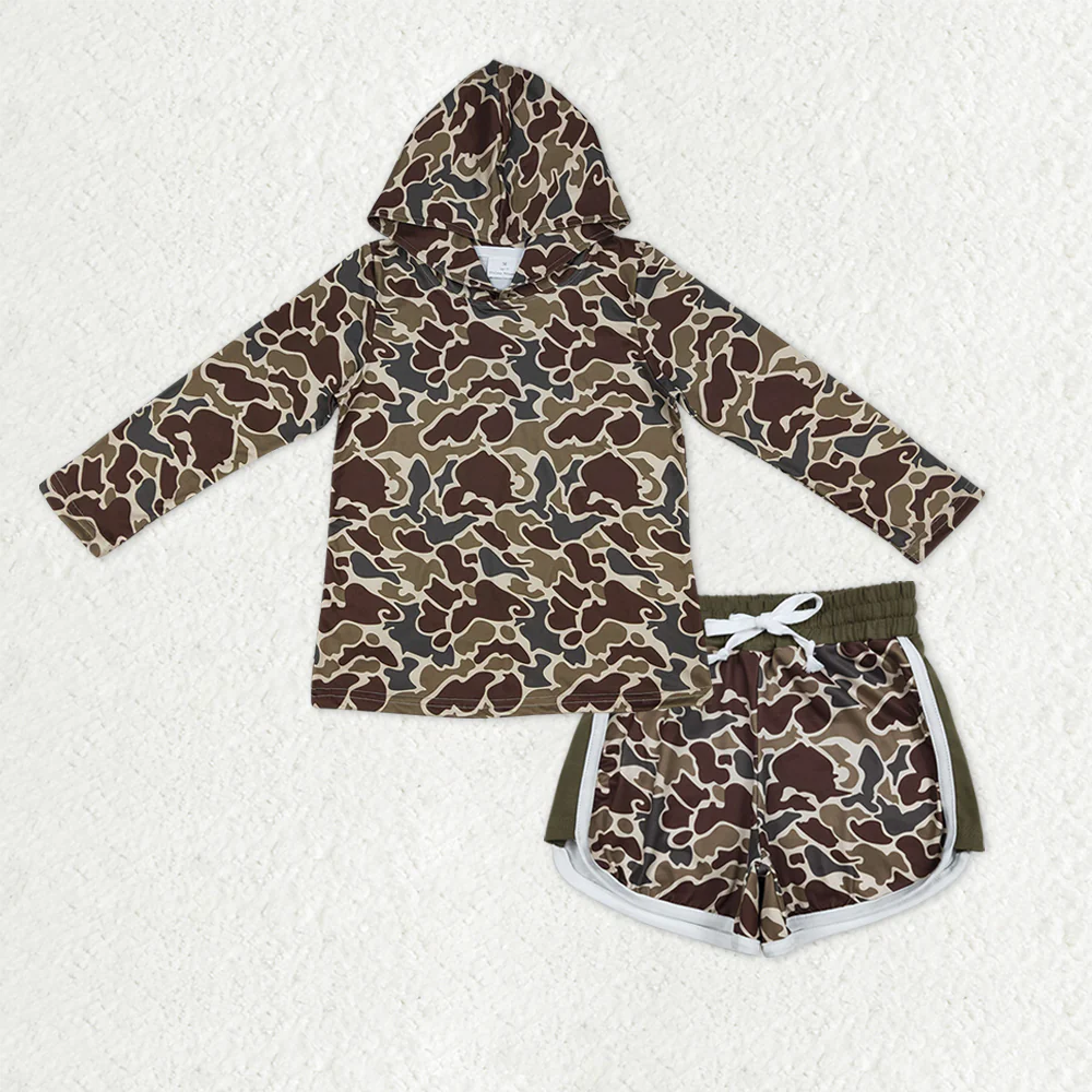 RTS NO MOQ(In Stock) BT1650+SS0745 baby girl clothes camouflage hooded long-Sleeve shorts sets