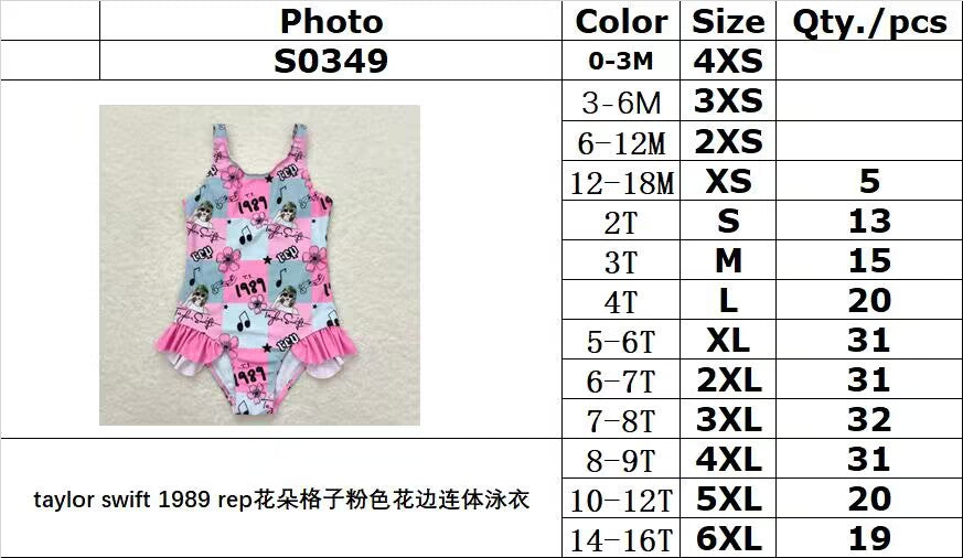 S0349 taylor swift 1989 rep floral plaid pink lace one-piece swimsuit