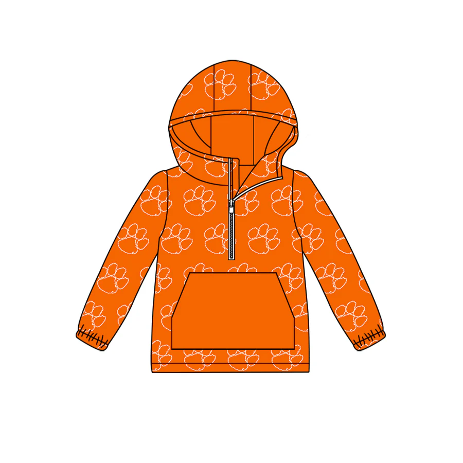 Deadline November 16 custom no moq eta 6-8weeks Orange Animal Print Zipper Pocket Hooded Long Sleeve Top