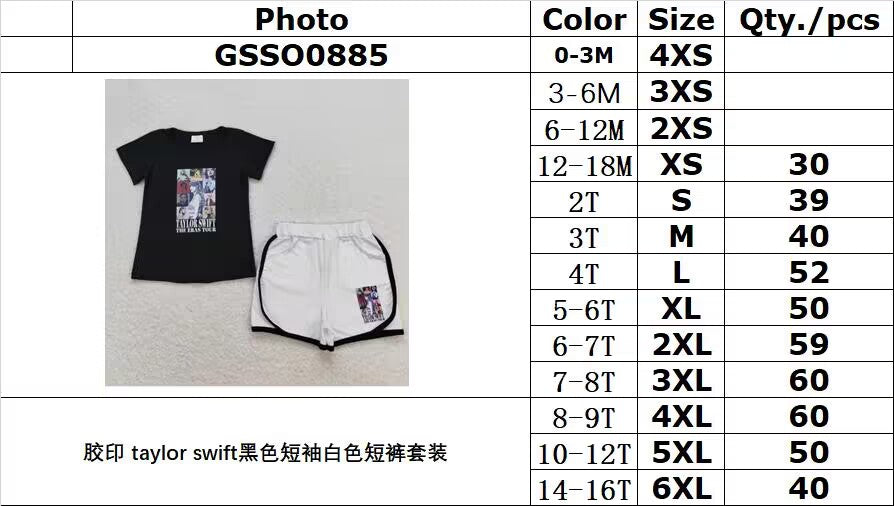 GSSO0885 Offset taylor swift black short sleeve white shorts suit