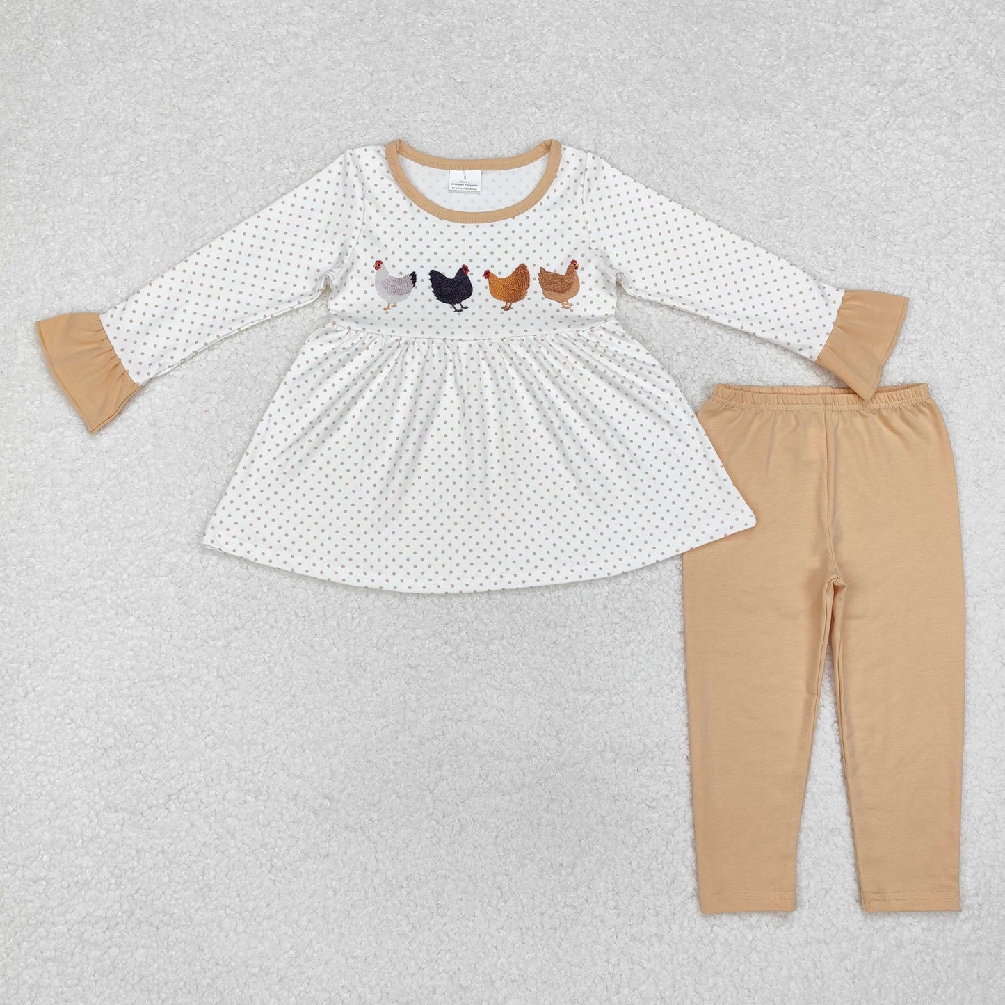 RTS NO MOQ(In Stock) Chicken pattern polka dot long-sleeved trousers set