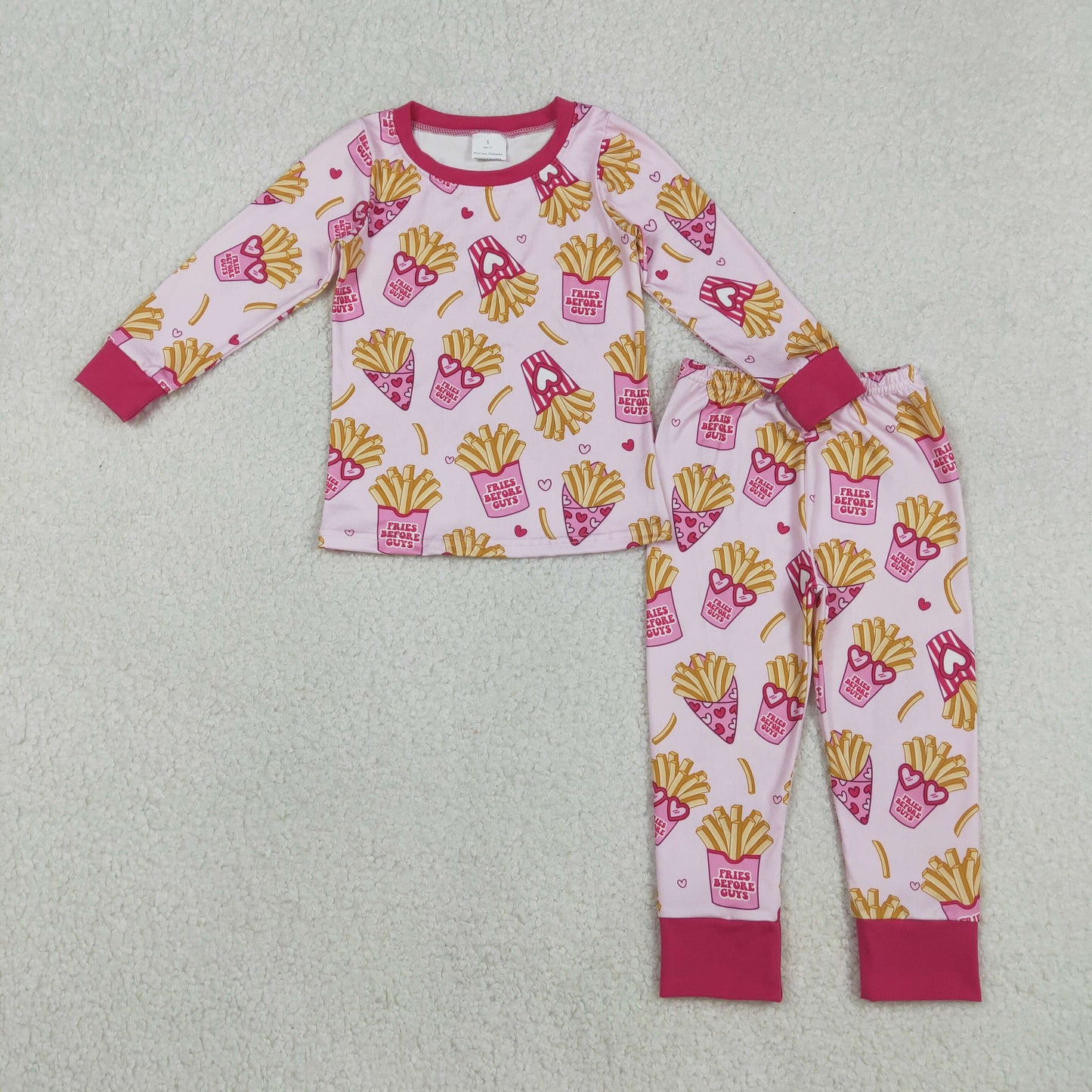 RTS NO MOQ(In Stock) GLP3065 Valentine's Day French Fries Heart Glasses Pink Long-Sleeve Pants Pajama Set