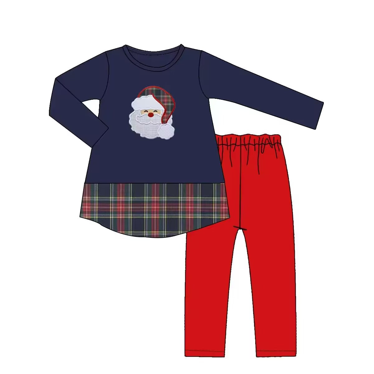 Custom moq 3 eta 6-8weeks Navy Blue Santa Claus Top-Red Pants Set