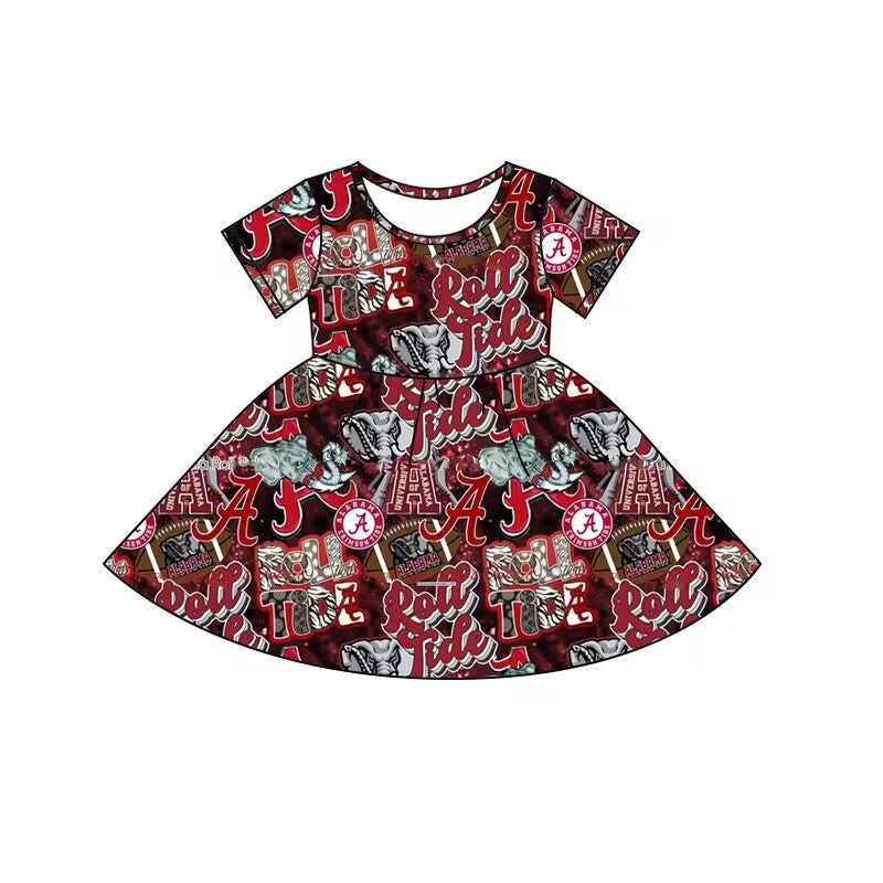 custom moq 5 eta 6-7weeks Red elephant letter short sleeve dress