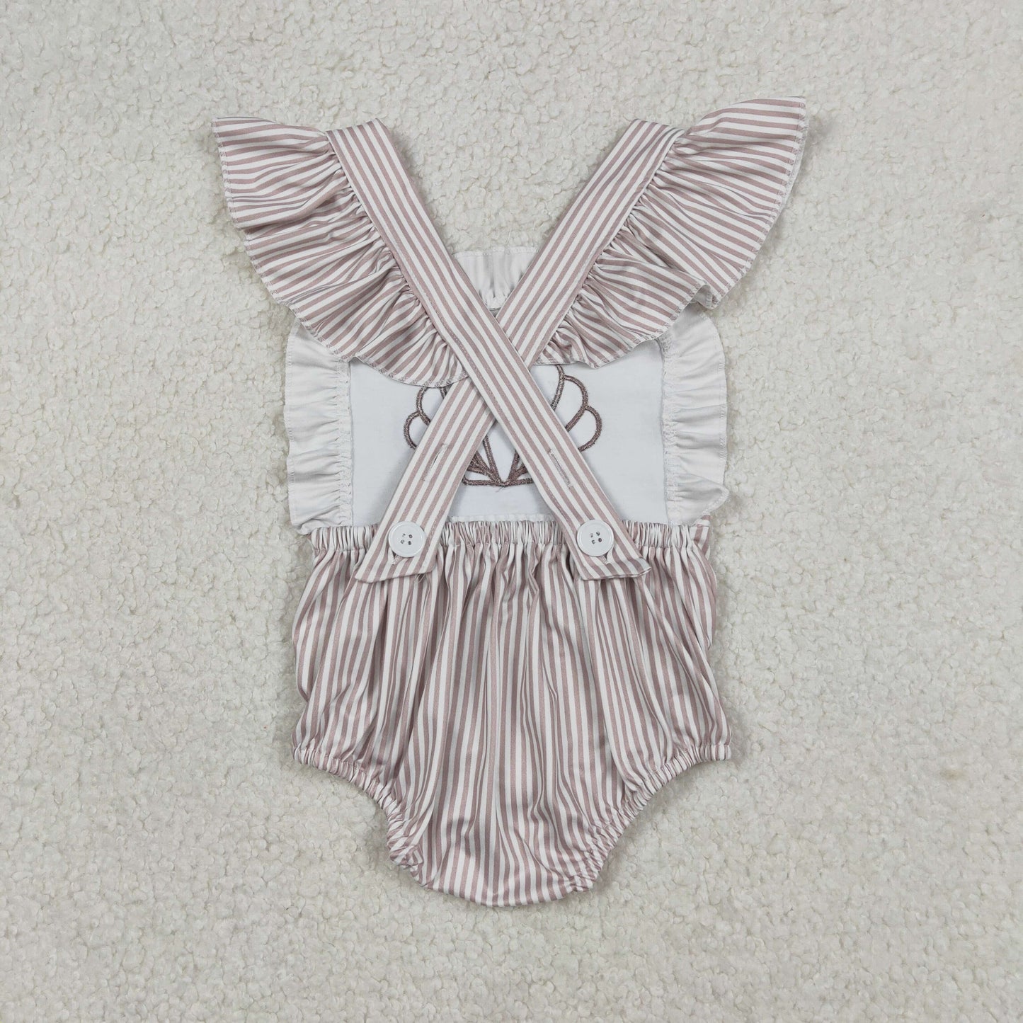 RTS NO MOQ(In Stock) Embroidered Shell Striped Vest Jumpsuit