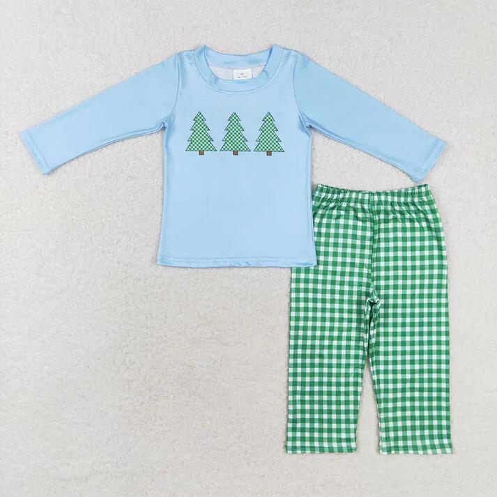 RTS NO MOQ Christmas tree positioning milk silk long sleeve trousers suit Christmas Trees