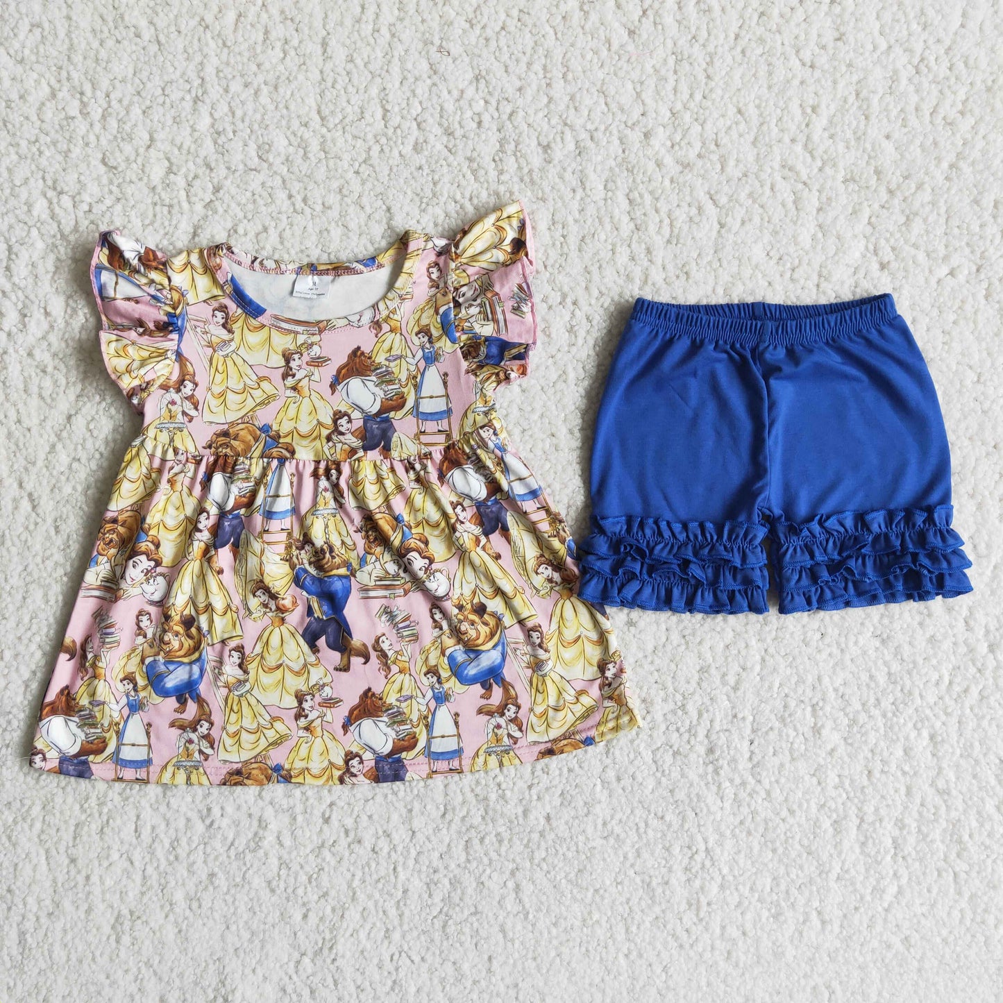 Cute Clothes A3-15-1 Little Girls Summer Flutter Sleeve Blue Shorts Set