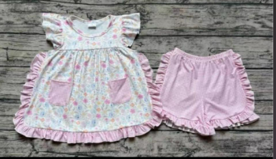 no moq Flower summer short sleeve shorts suit