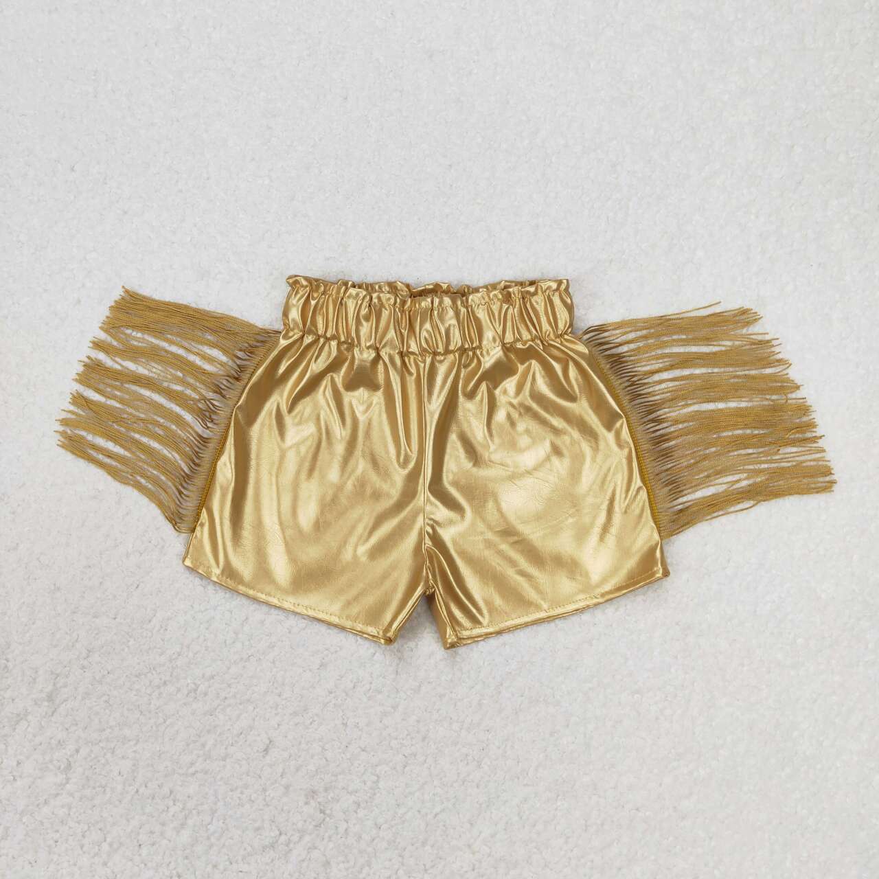 RTS no moq SS0242 Gold shiny leather tassel shorts with 1989 top sets