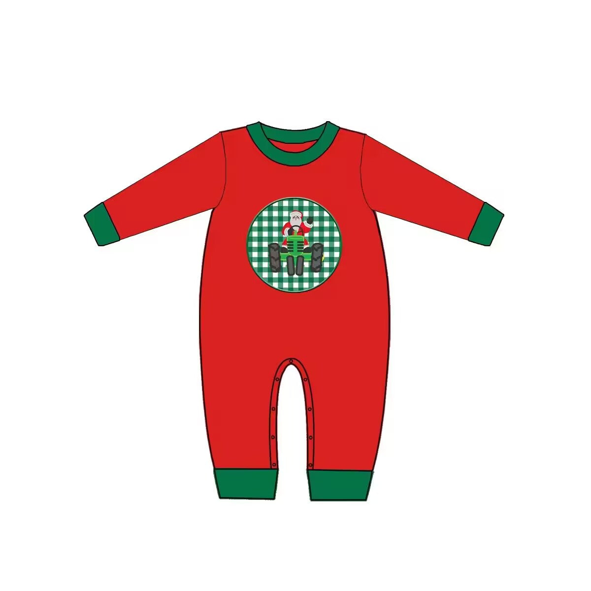 Custom moq 3 eta 6-8 weeks Red and green Santa Claus elastic cuffs long romper