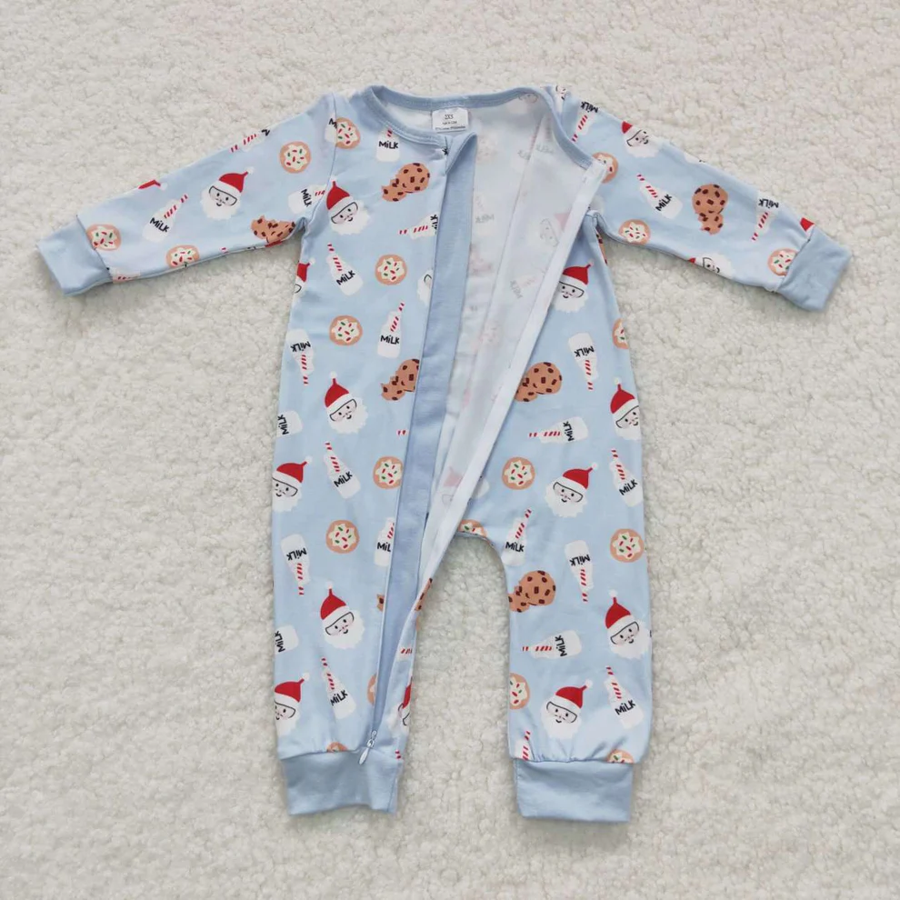 RTS NO MOQ Christmas Sibling Santa Milk Cookie Pajama Set Romper milk sillk fabric