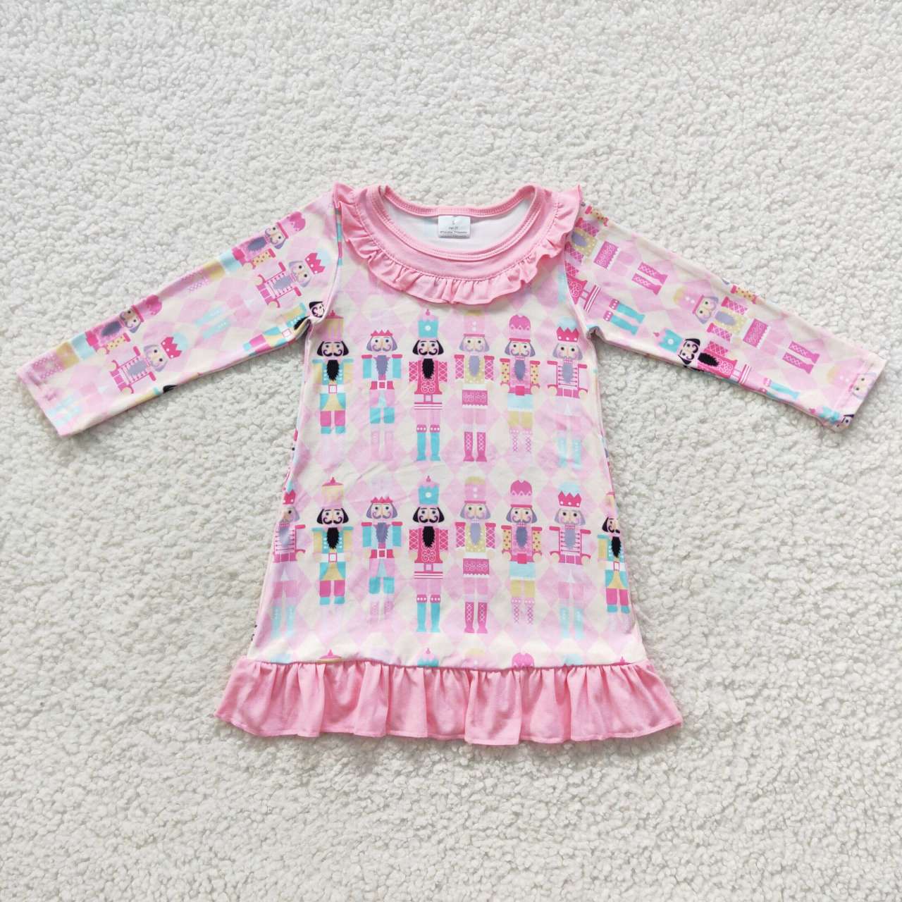GLD0301 Girls Nutcracker King Soldier Pink Long Sleeve Dress