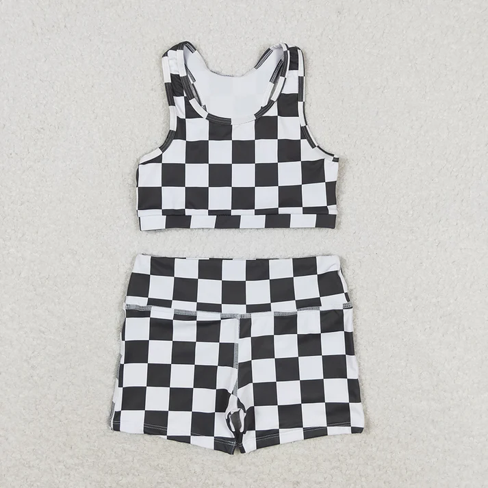 RTS Baby Girls Western Sports Crop Tops Shorts Sibling Clothes Sets bike shorts sets
