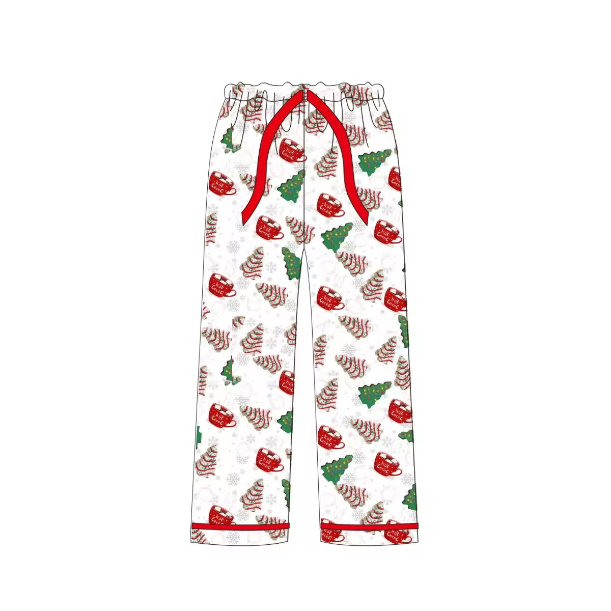 Custom moq 3 eta 6-8weeks Adult Wooden Striped Christmas Tree White Drawstring Straight Pants