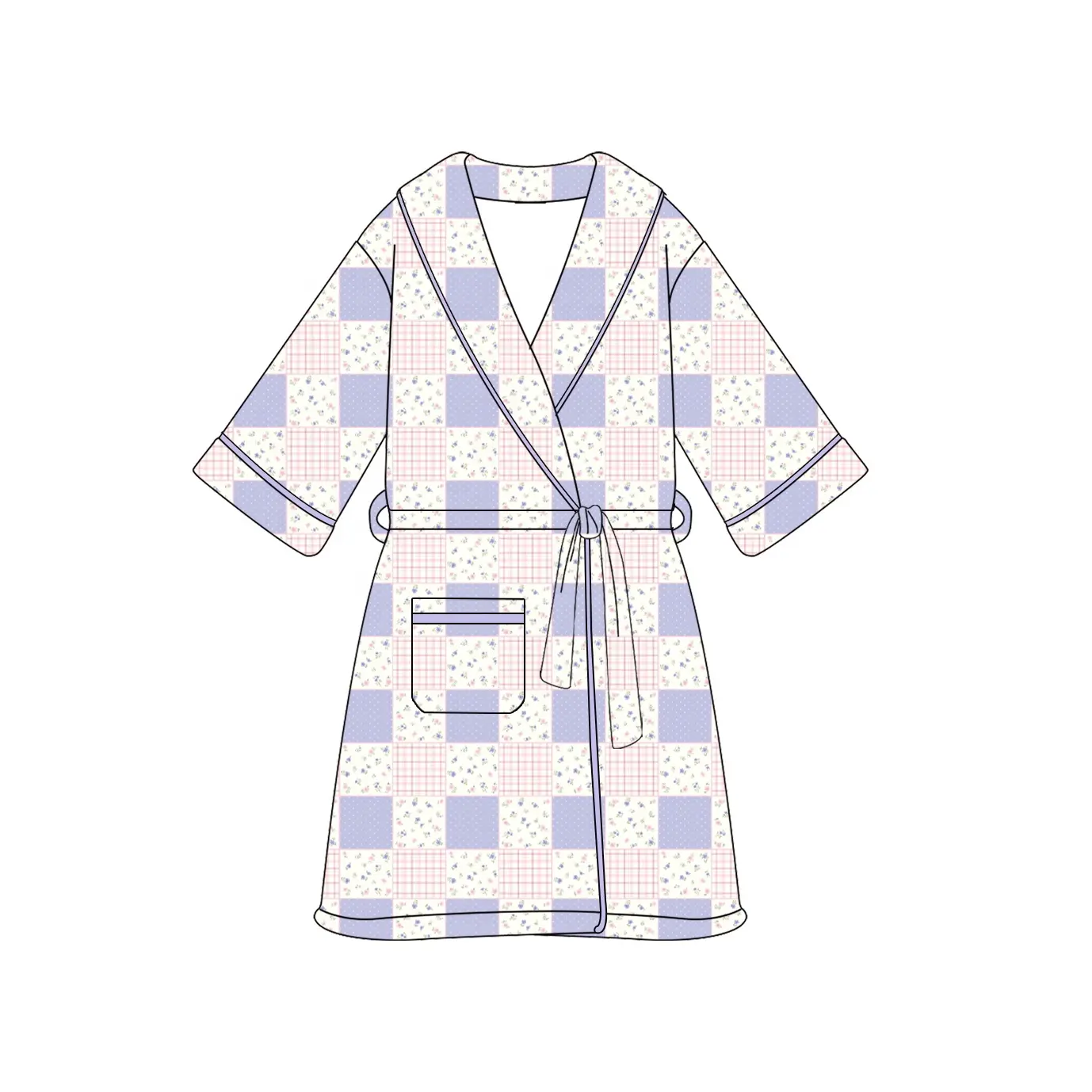 Custom moq 3 eta 6-8weeks Taro Purple-Pink-Beige Floral Adult Bathrobe