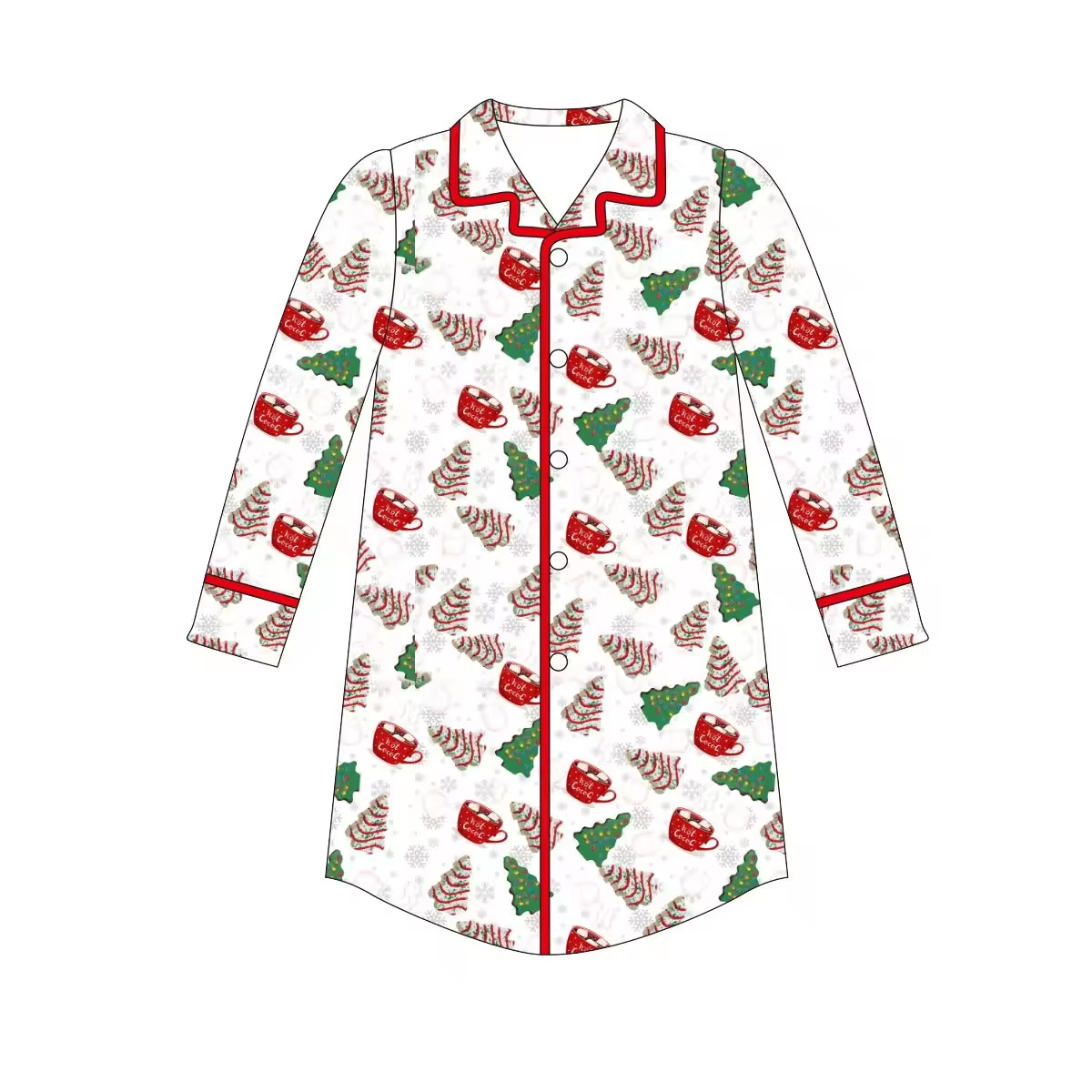 Custom moq 3 eta 6-8weeks Adult Wooden Stripe Christmas Tree White Button Long Sleeve Jacket