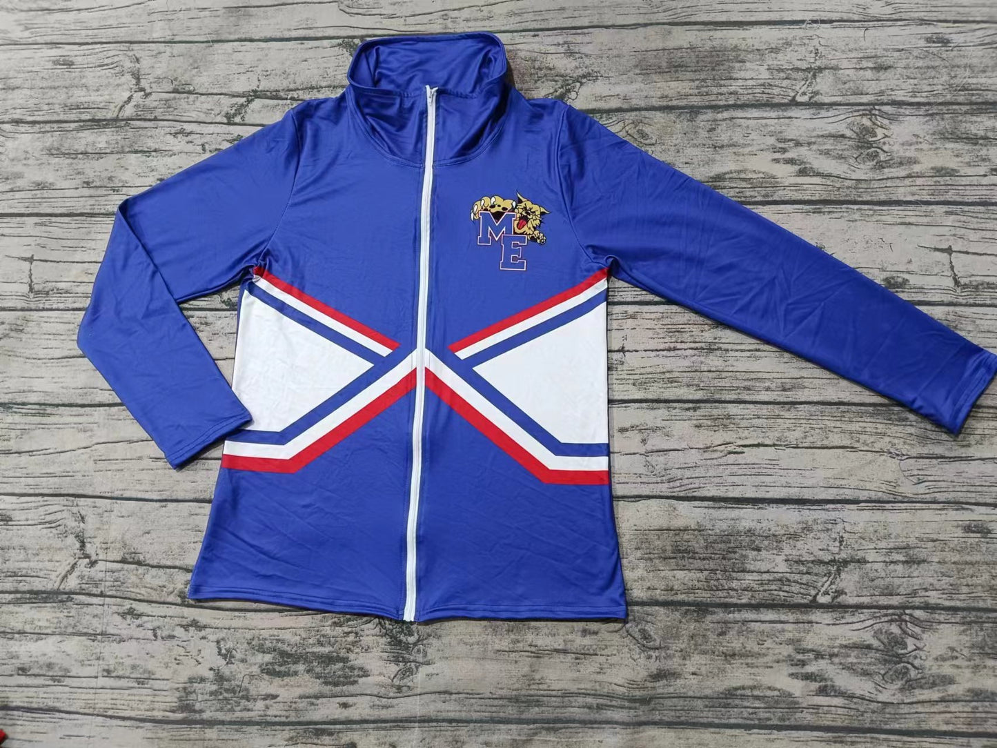 Custom moq 3 eta 6-7weeks Adult Blue Wildcat Lettering Long Sleeve Zip-Up Jacket