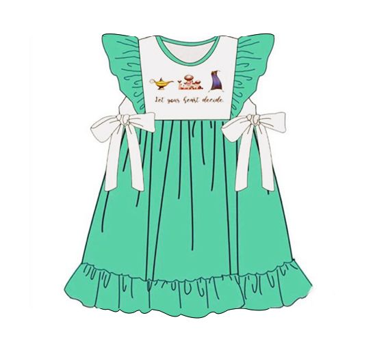 Letter bow white and green flying sleeve dress