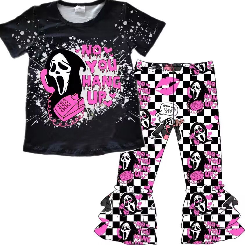 hang up mask ghost black short-sleeved plaid trouser suit