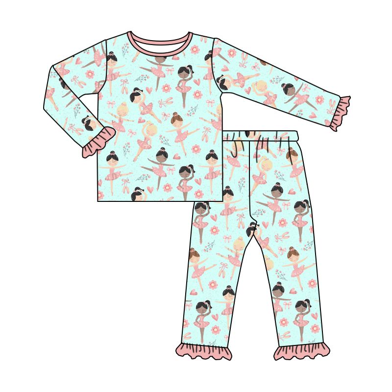 Dancing Ballerina Girl Blue Long Sleeve Trouser Set