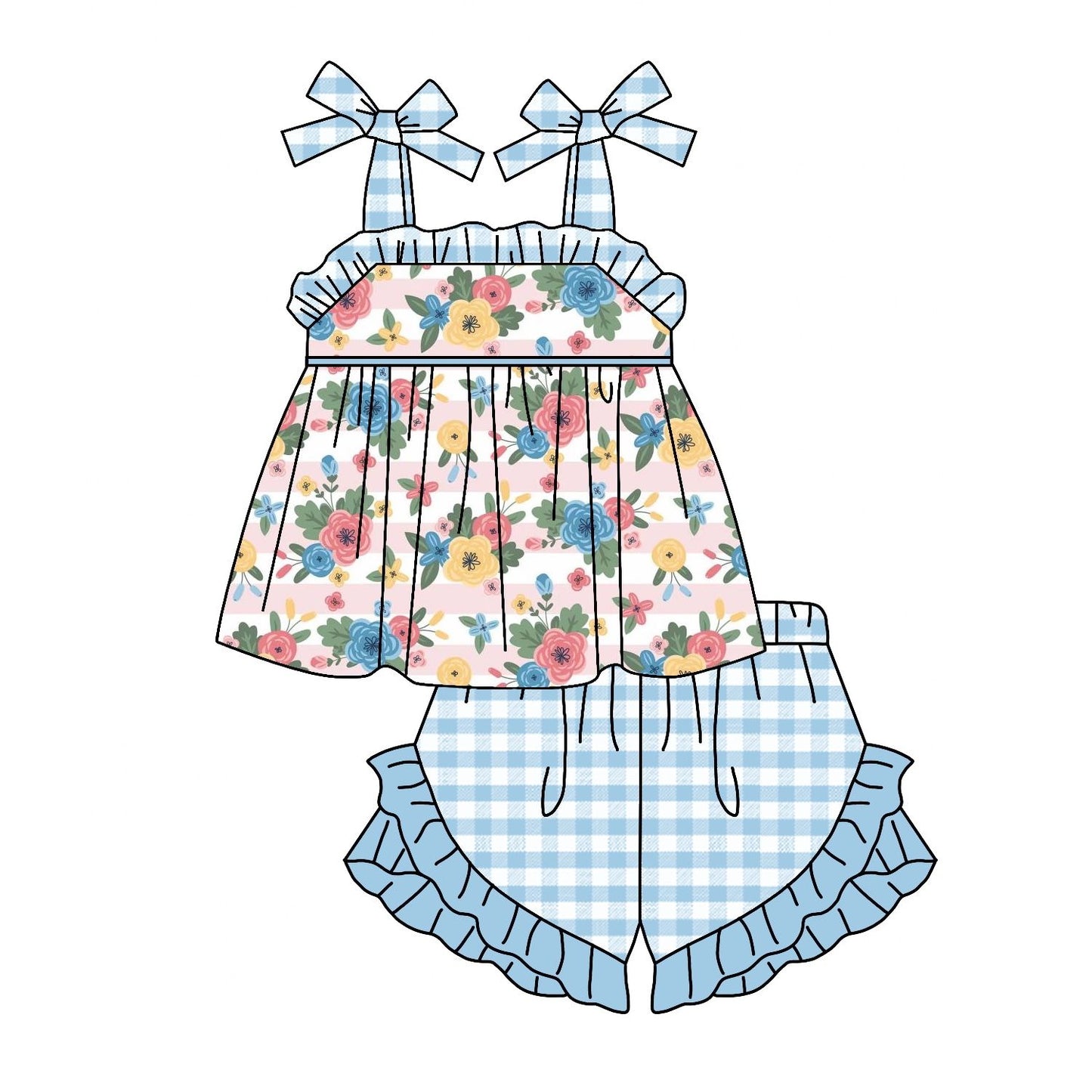 Strap plaid flower set