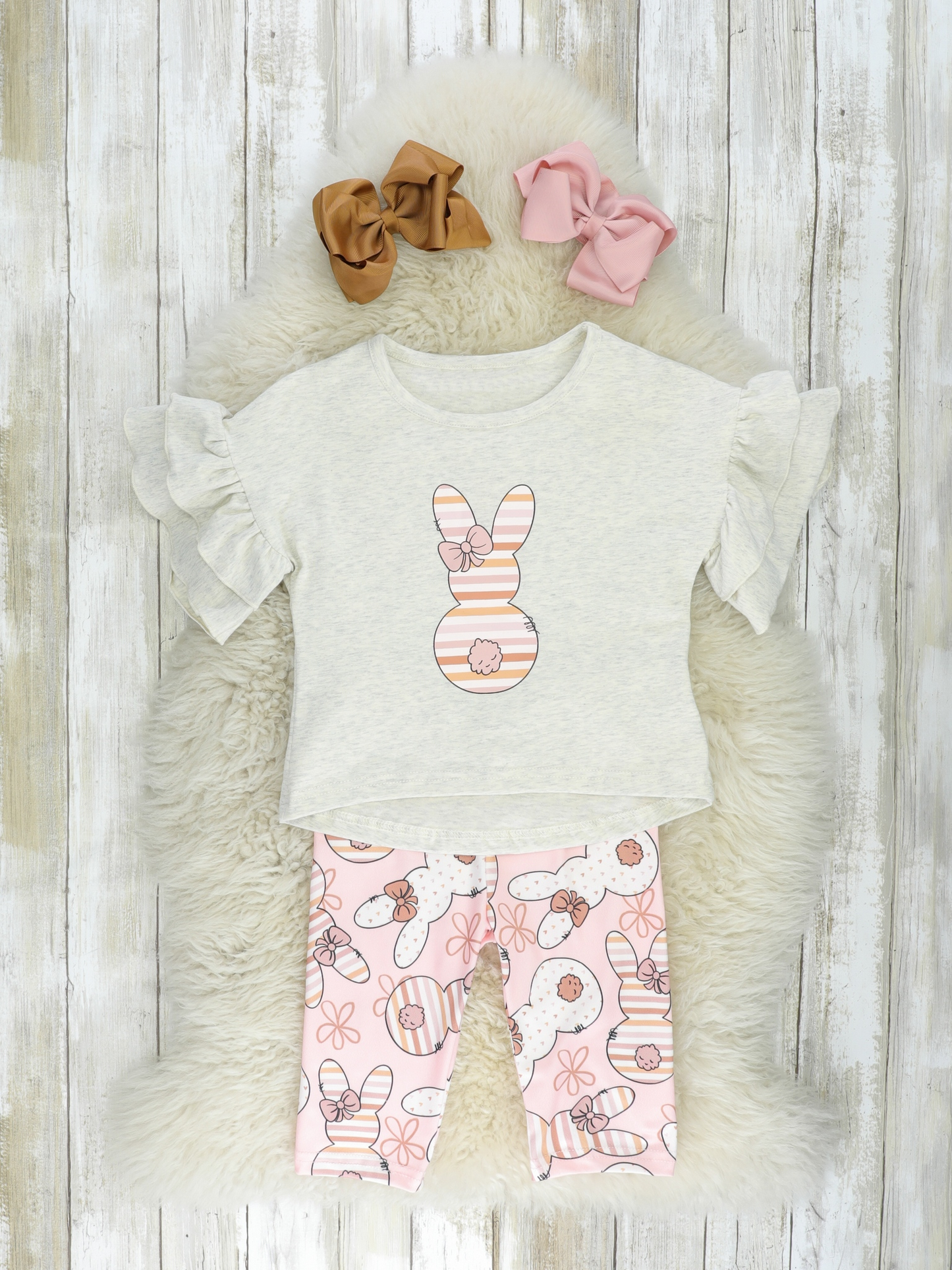 GSPO1105 Bow flower striped rabbit short-sleeved trousers suit