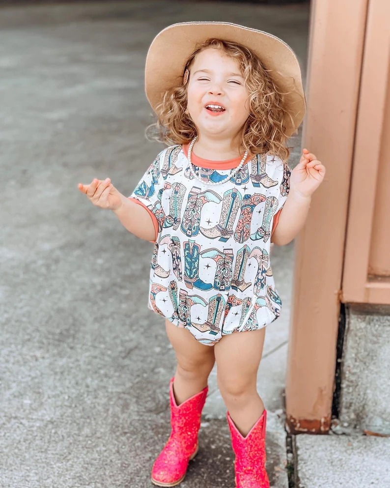 Boots Orange White Short Sleeve Bodysuit