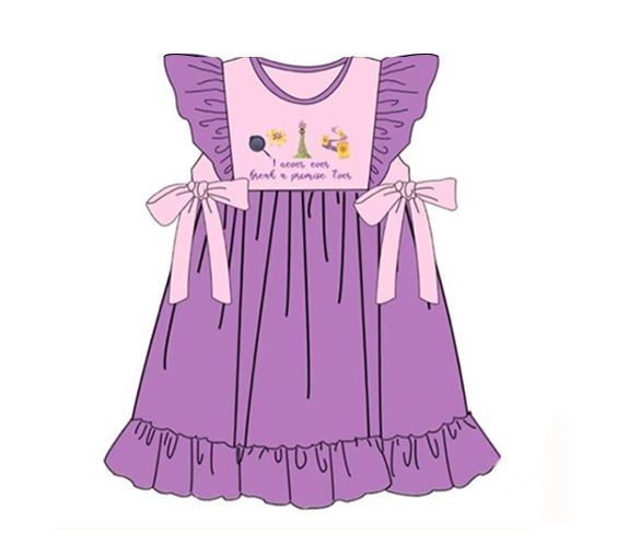 Letter Bow Purple Pink Flying Sleeve Dress