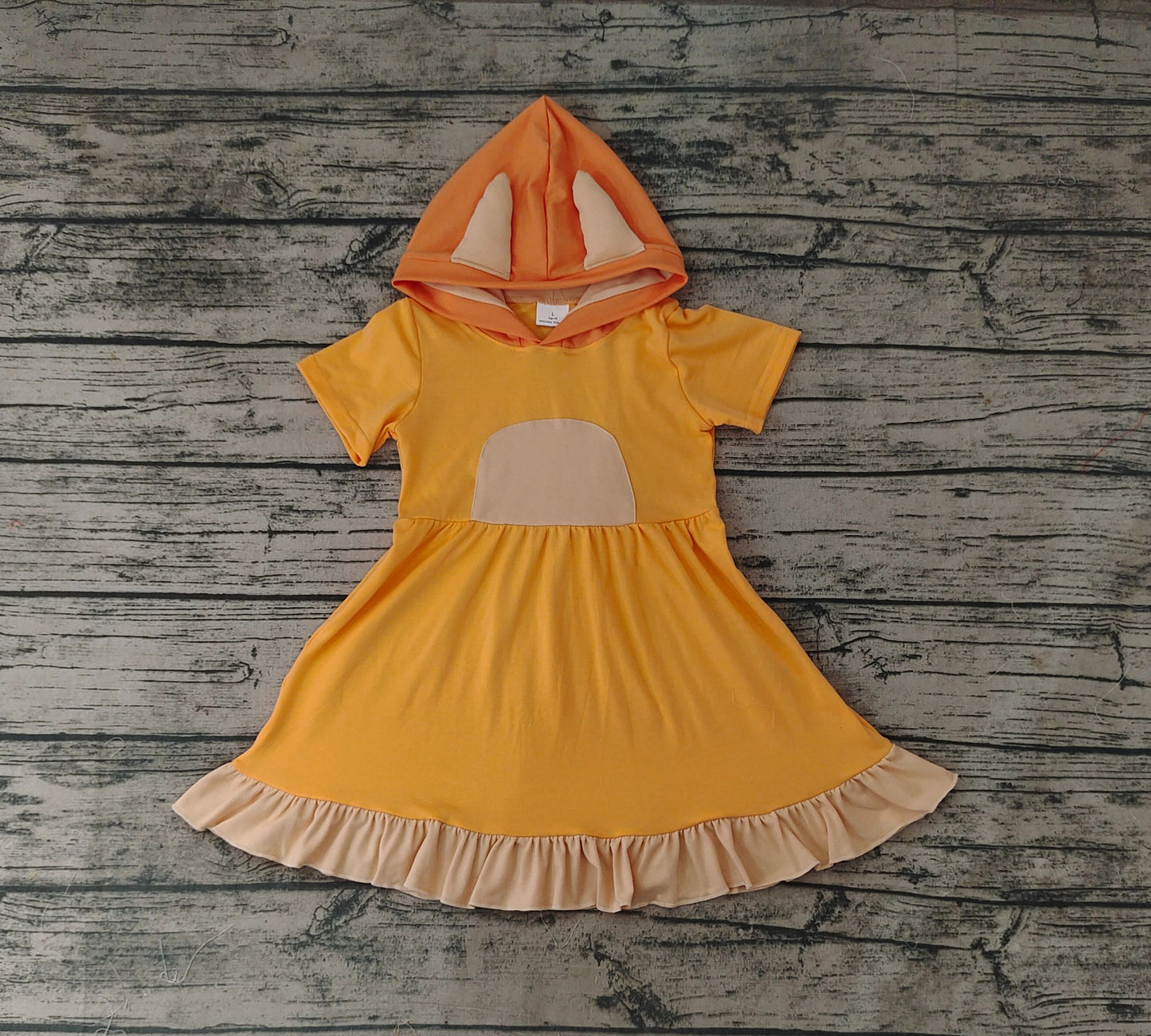 Orange Hooded Short Sleeve Wood Ear Trim Dress