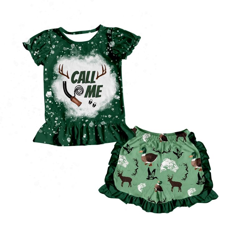 GSSO0394 call me letter green short sleeve duck elk lace shorts suit