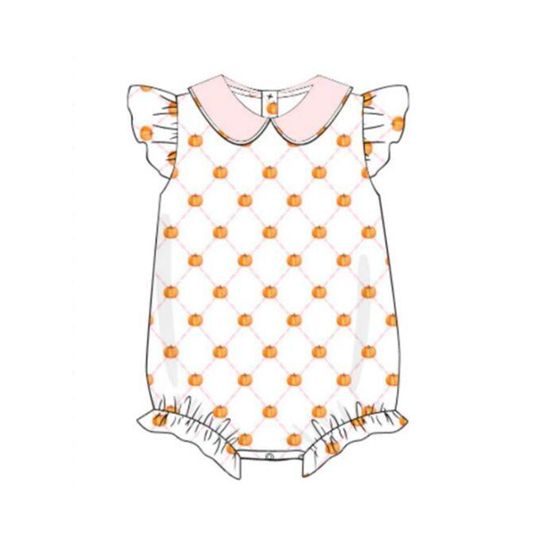 Pumpkin Rhombus Plaid Pink Collar Jumpsuit with Flying Sleeves