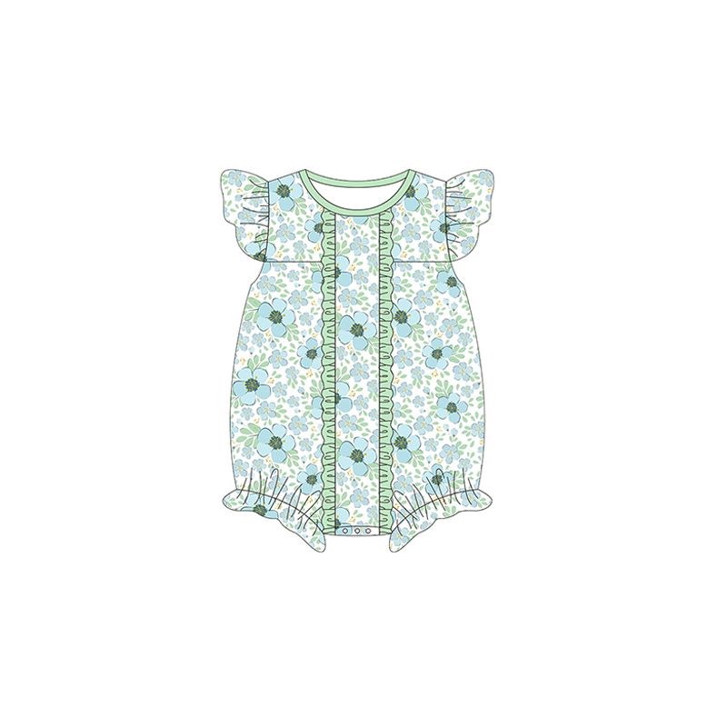 SR1180 blue floral green lace vest jumpsuit