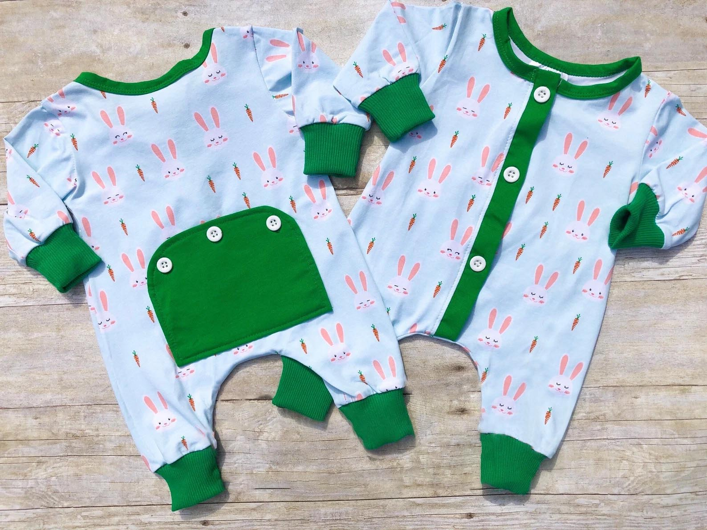 LR0828 Carrot Rabbit Blue Green Long Sleeve Jumpsuit