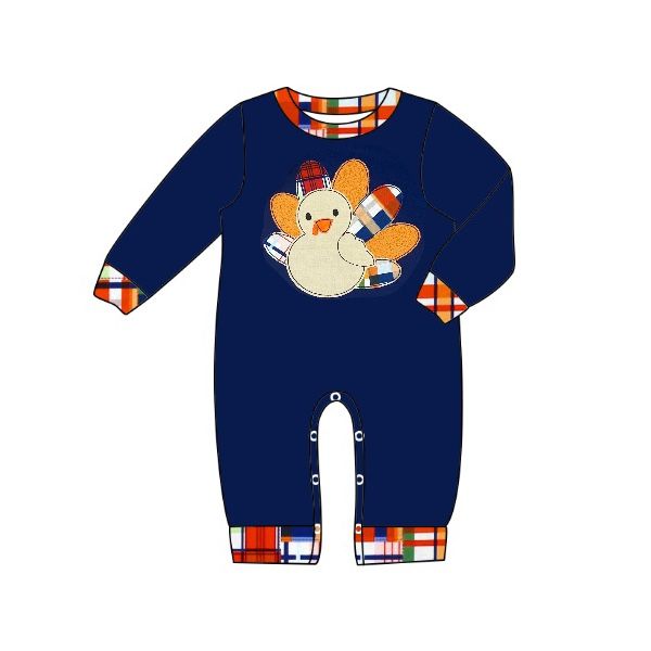 Turkey Plaid Navy Blue Long Sleeve Bodysuit