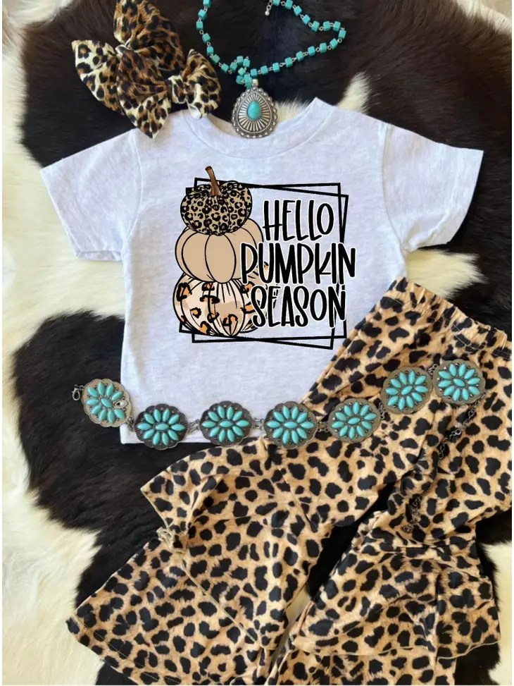 GSPO0836 hello pumpkin season pumpkin leopard print white short-sleeved trouser suit