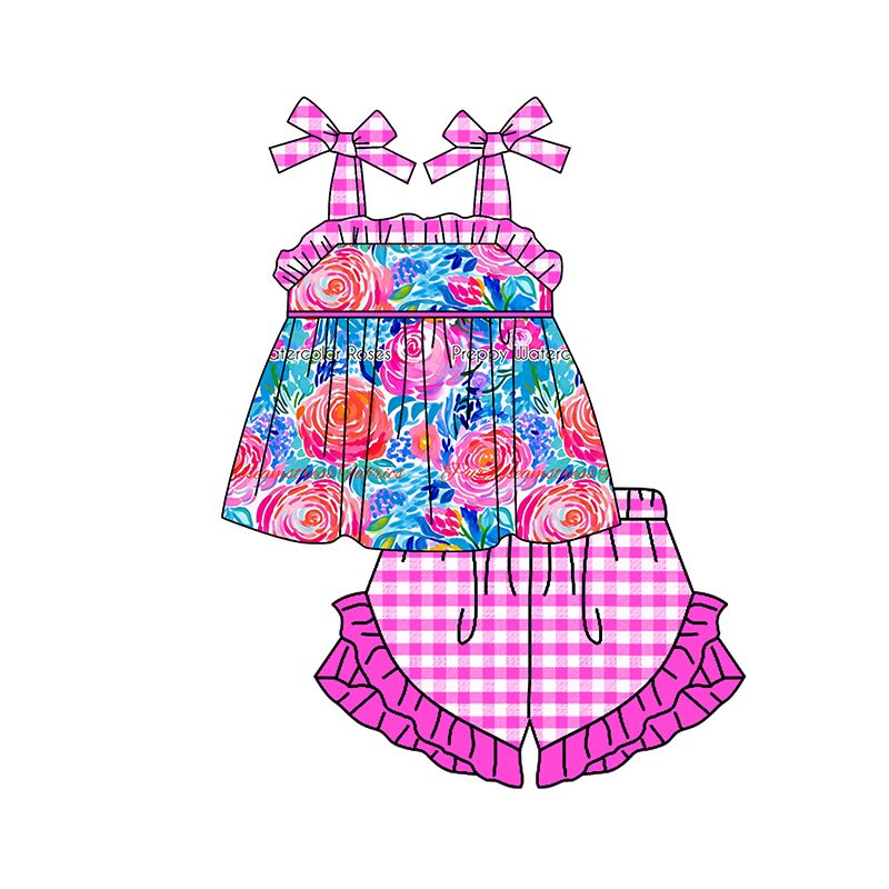Shoulder strap plaid flower suit