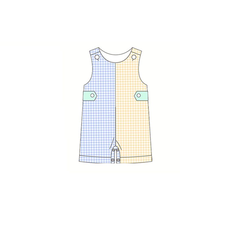 SR1202 blue and yellow plaid sleeveless jumpsuit