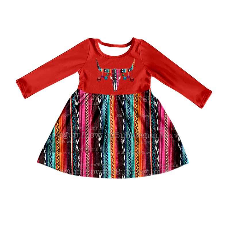 GLD0400 Alpine Bull Head Red Long Sleeve Dress