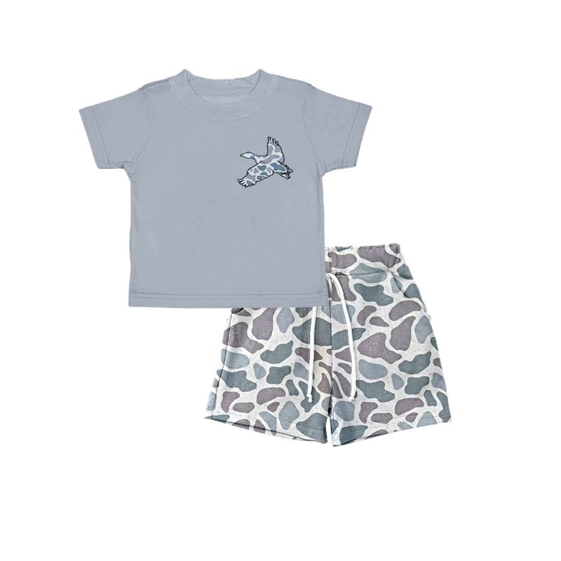 BSSO0322 Duck Camouflage Blue Short Sleeve Shorts Suit